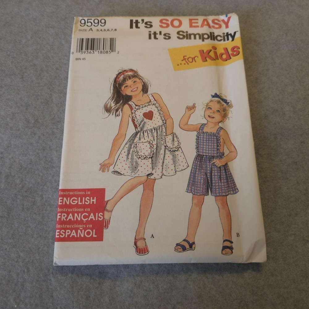 Simplicity 9599 Girls Sundress & Romper Pattern Sizes 3-8 UNCUT Vintage 1990s...